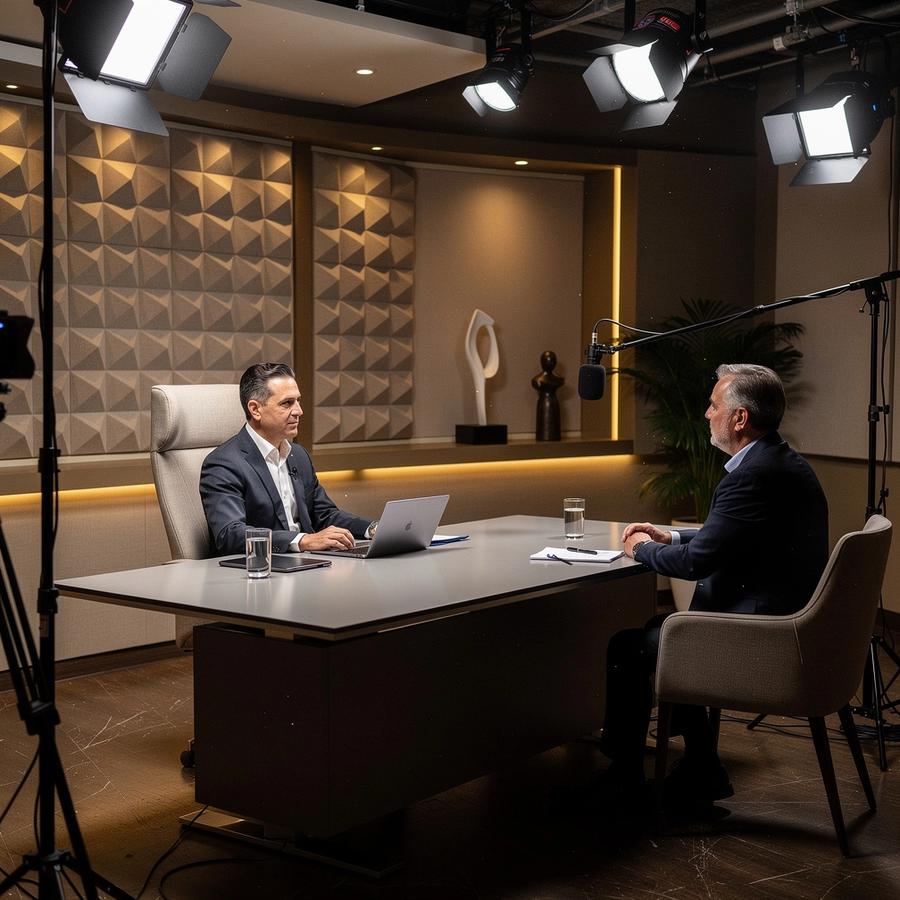 Desk framing set for executive interview recording